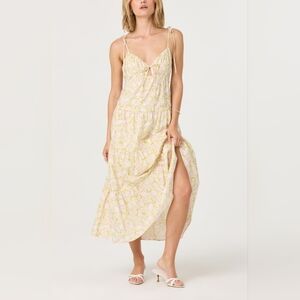 NWT - ASTR the Label Cotton Tie Strap Tiered Lined Yellow Floral Maxi Dress-Sz L